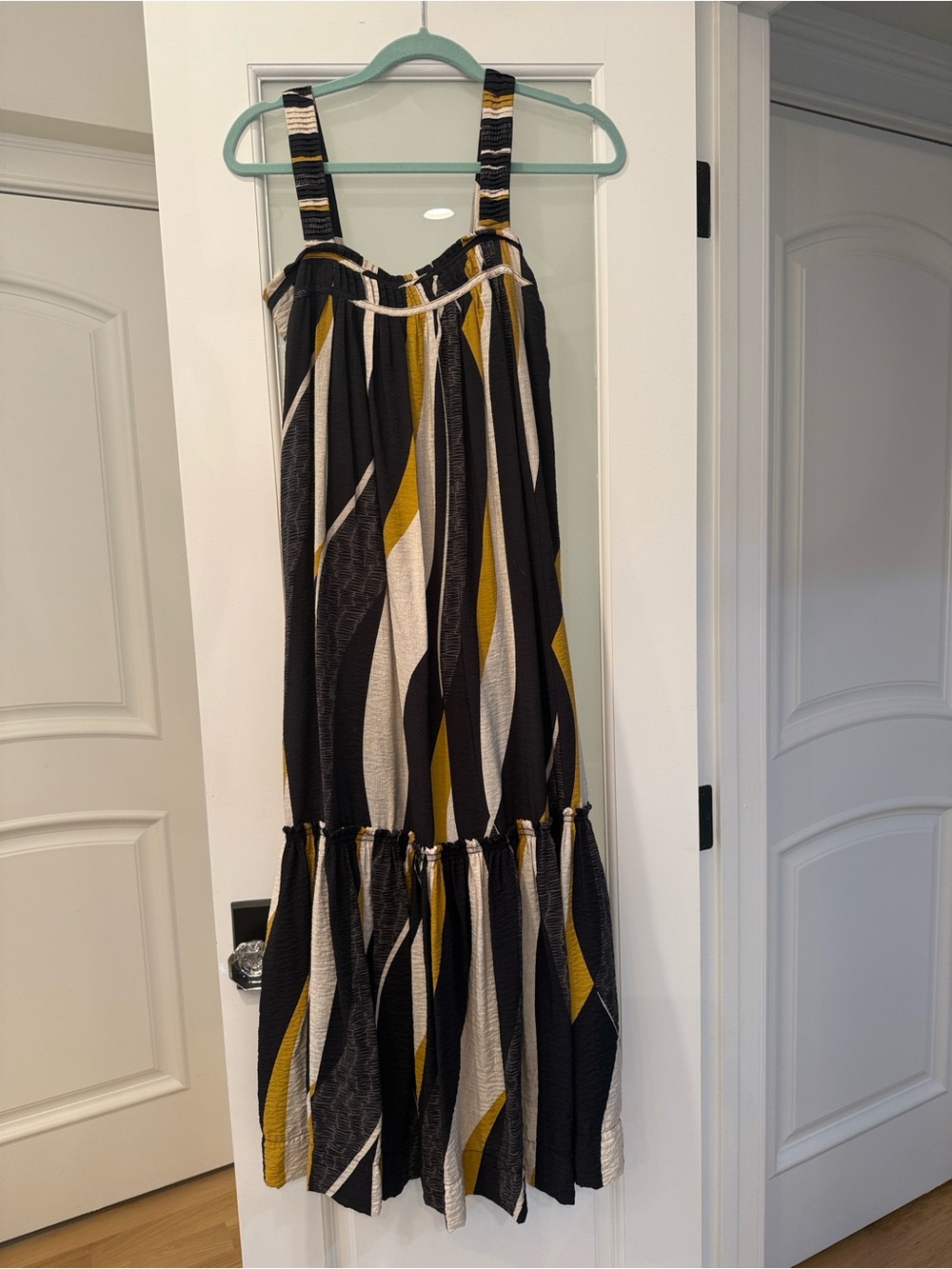 Anthropologie Black, White & Mustard Striped Midi Dress - Picture 2 of 6